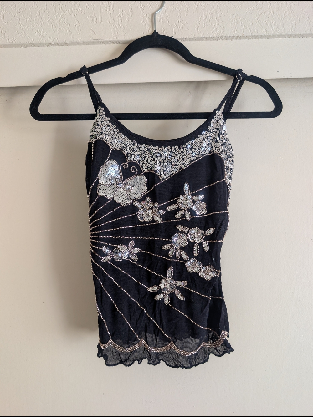 Princess Polly Black Sequin Floral Camisole